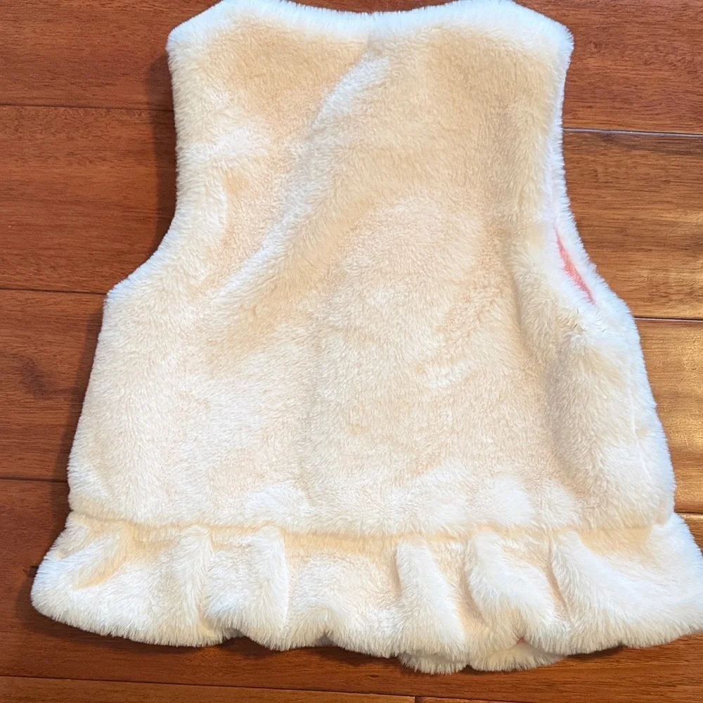 Fluffy White and Pink Vest Girls Size 7/8 Faux Fur